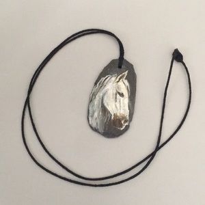 Painted horse necklace on black rope